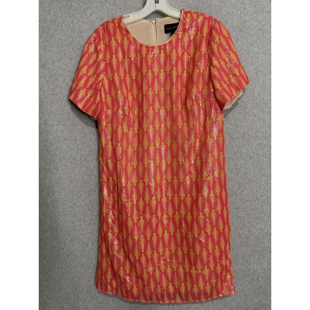 Donna Morgan Dress Womens 8 Sequin Shift Pink Geometric‎ Party Cocktail Short